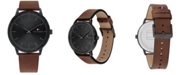 Tommy Hilfiger Men's Brown Leather Strap Watch, 43mm